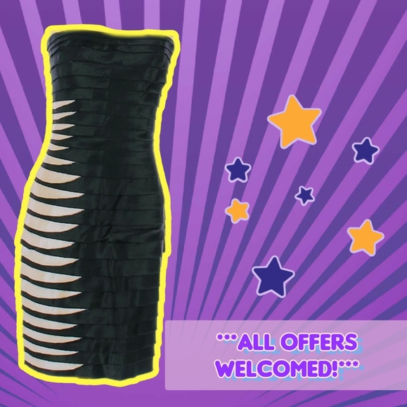 BCBGMAXAZRIA-EUC-RARE- BLACK&WHITE DOWN RIGHT SIDE STRAPLESS DRESS - Picture 1 of 11